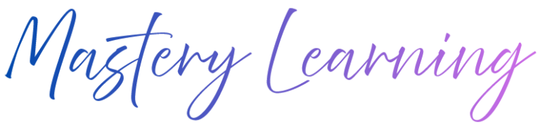 Logo text 'Mastery Learning' in a blue-to-purple gradient script font (branding header)