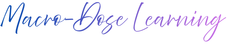 Logo-style script text reading 'Macro-Dose Learning' with a blue-to-pink gradient.
