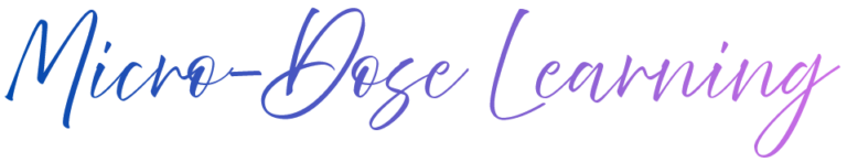 Micro-Dose Learning logo in blue-to-purple gradient cursive typography